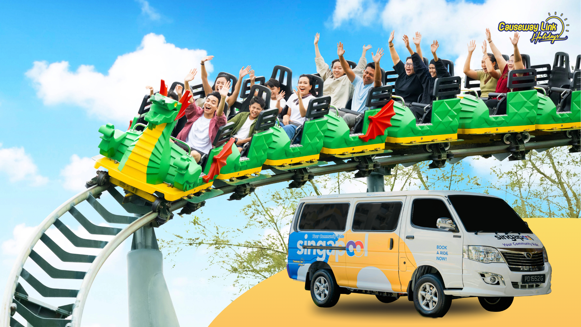 Singapore–Trasferimento privato in furgone elettrico per Legoland con Causeway Link Holidays