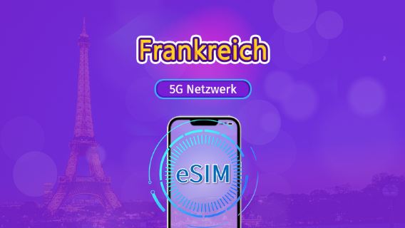 Frankreich | 5G/4G eSIM | Gesamtpaket | 24-Stunden Abrechnung | 7–30 Tage | QR-Code