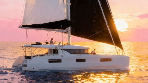 【陵水遊艇包船出海】陵水清水灣法國進口藍高Lagoon 46雙體帆船包船出海～觀光美景海釣娛樂用船～