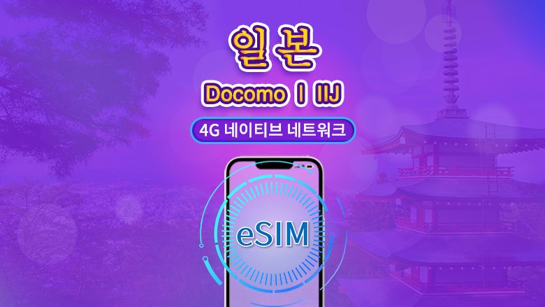 일본 | DOCOMO 4G eSIM | 일일 이용권/총 패키지 | 자연일 요금제 | 1~30일 | QR 코드