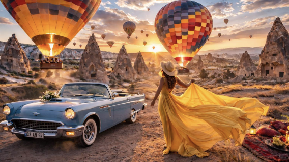 Türkiye · Cappadocia: Classic vintage car sunrise tour