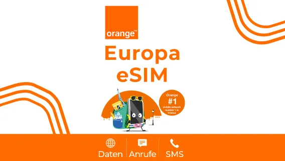 Europa Orange 4G eSIM | Anrufe + SMS | Französische Telefonnummer | Abrechnung rund um die Uhr | QR-Code