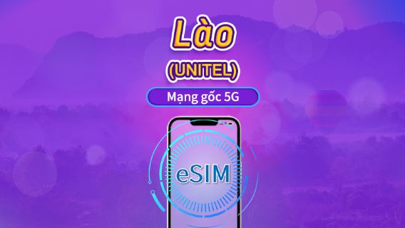 Lào | UNITEL eSIM 5G/4G | Gói Dữ Liệu | Số điện thoại địa phương | Dữ liệu được làm mới mỗi 24 giờ | Hiệu lực 5-30 ngày | Mã QR