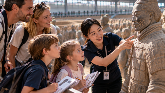 Tour privado familiar en Xi'an | Exploración divertida del Museo de los Guerreros de Terracota y Caballos de Qin Shihuang + almuerzo halal + DIY de los guerreros de terracota