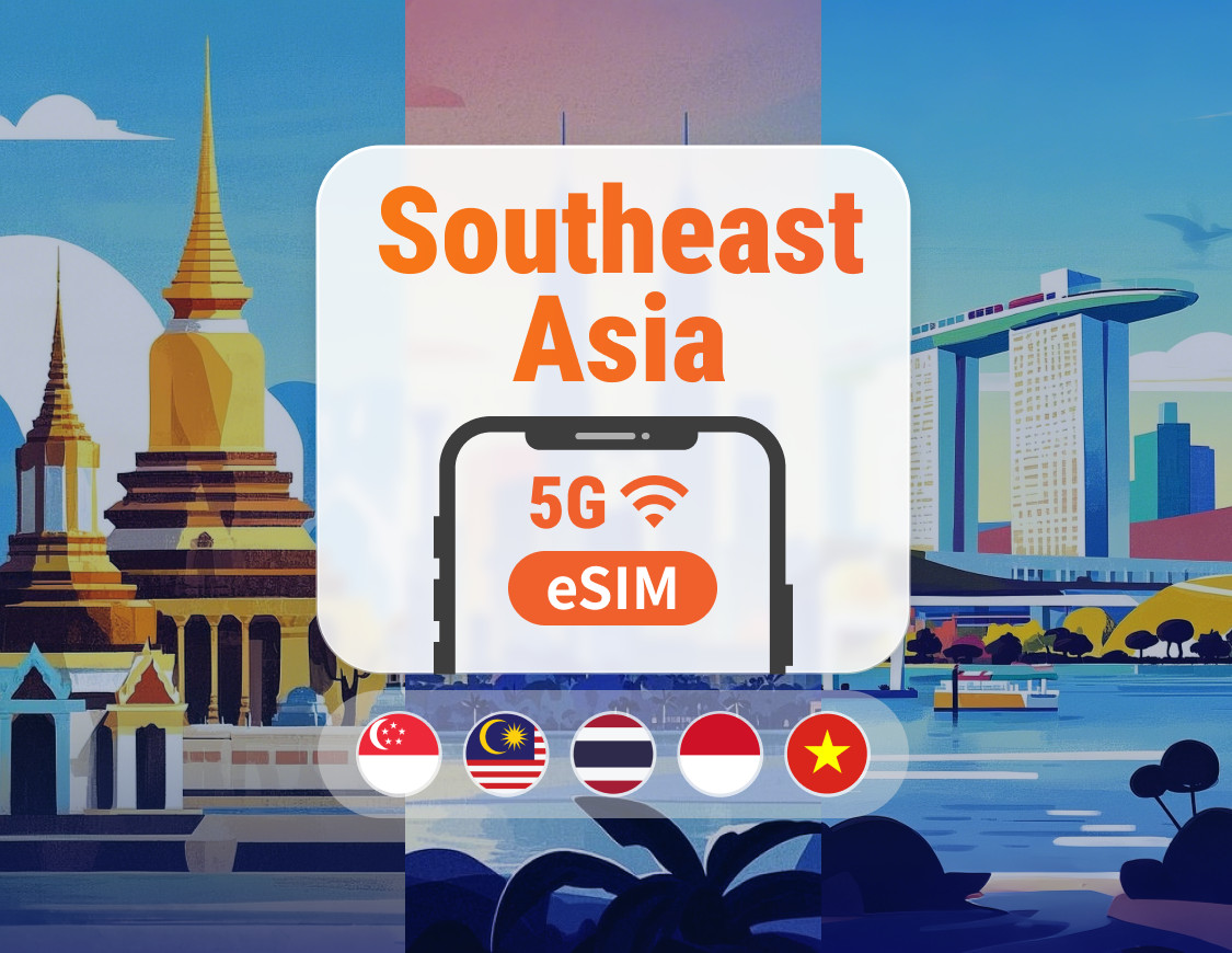 5 destinazioni del Sud-est asiatico 5G eSIM | Singapore, Malesia, Thailandia, Vietnam, Indonesia | 1–30 giorni | QR istantaneo