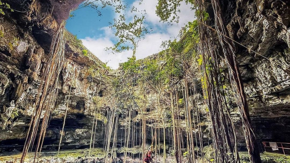 A 1-day tour to Chichen Itza, Mexico, including the Ikkiel cenote and Chichen Itza Cathedral.