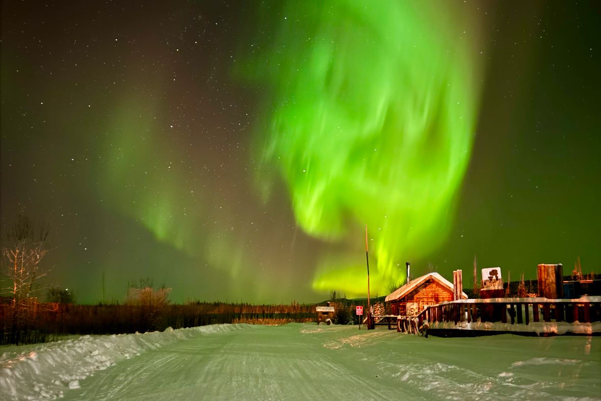 Chasing the Northern Lights in the Wilderness of Birch Hill, Fairbanks, Alaska, USA