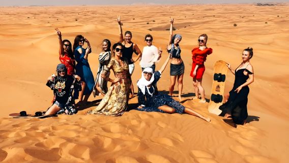 Abu Dhabi: Desert Safari with Central/ Home & Hotel Pickup, Dinner, Live Shows and Sand Boarding