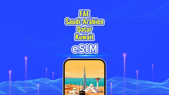 Forenede Arabiske Emirater/Saudi-Arabien/Qatar/Kuwait 5G eSIM | Dagspris/Samlet datapakke | 1-30 dage | 24-timers afregning | QR-kode