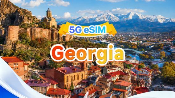 Georgia 5G eSIM | Three networks · supports all AI & TikTok | 500MB/day–total 100GB | 1–60 days | 24 hr billing | QR code