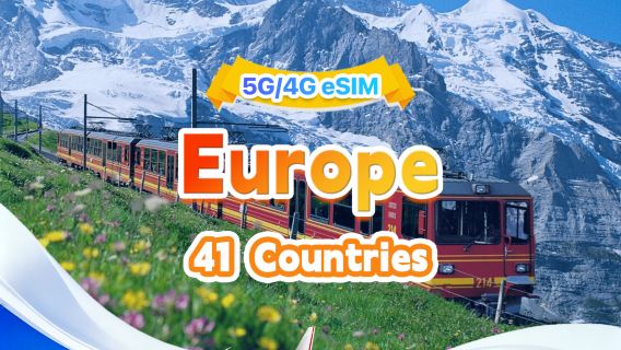 eSIM 5G/4G para Europa | Pacote diário/total | 500MB/dia - Total de 50GB | 1-30 dias | 24 horas | Código QR