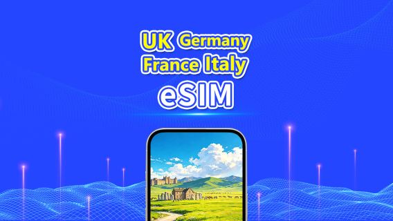 United Kingdom/France/Germany/Italy eSIM | 5G/4G | daily package/data package | 24 hr billing | 1–30 days | QR code
