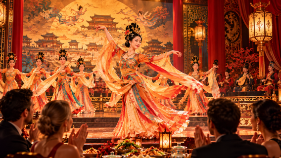 Spectacle de musique et danse des Tang au Palais de musique de Xi'an | Banquet de raviolis | Transfert hôtelier en option