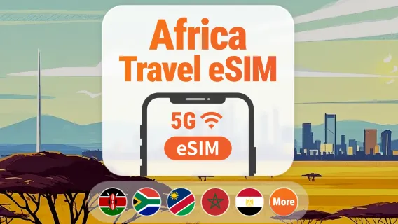África 22 Destinos 5G eSIM | Sudáfrica, Kenia, Marruecos y más | 1–30 días | Código QR instantáneo