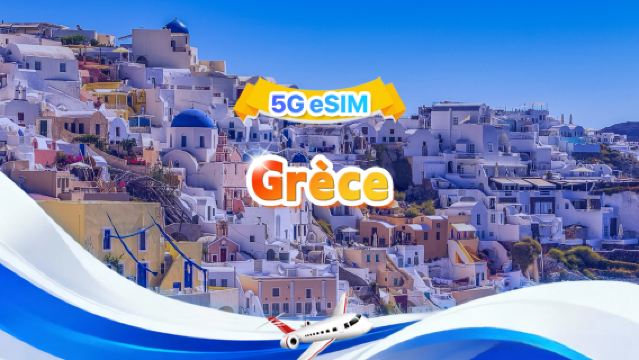 eSIM 5G Grèce | Forfait journalier/Forfait total | 500 Mo/jour - 30 Go au total | 1 à 30 jours | Système 24h/24 | QR code