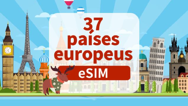 eSIM 5G em 37 países europeus | Pacote diário/período integral | 1 a 30 dias | Cobrança diária | Código QR