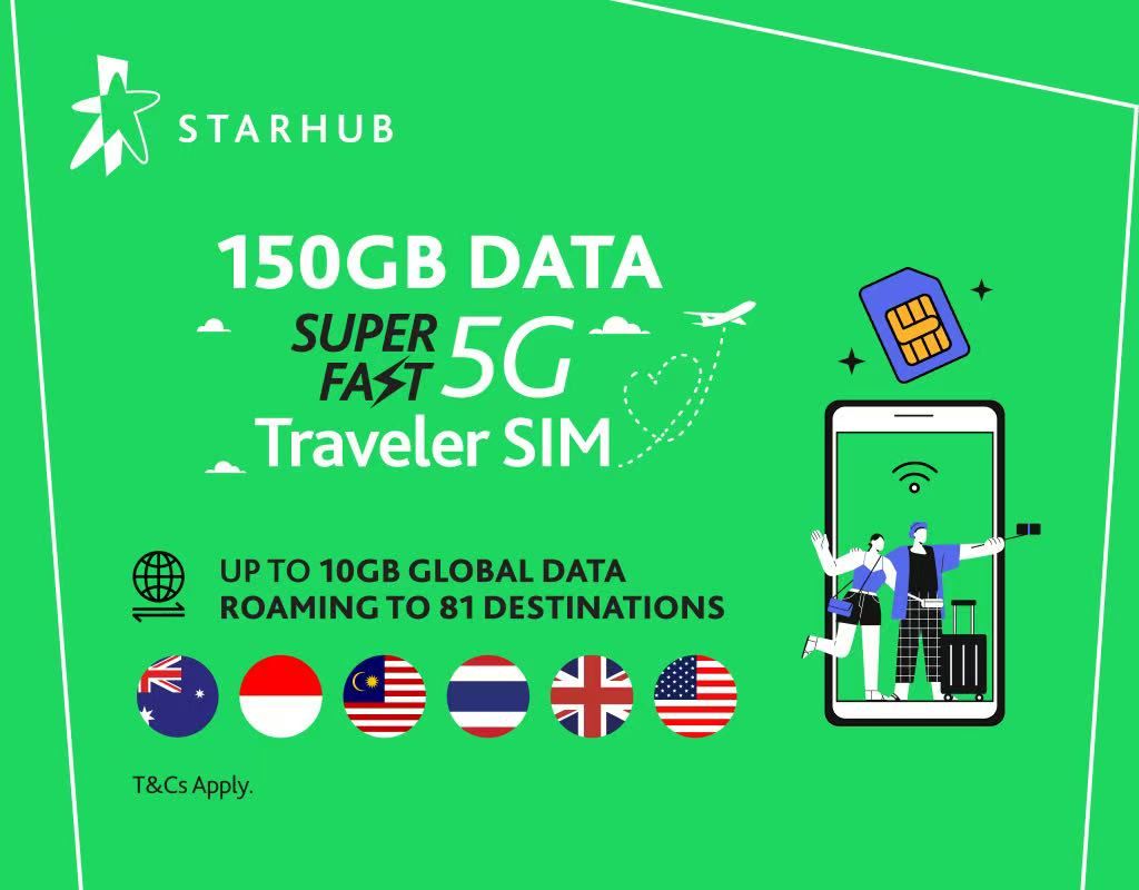 บัตรโทรศัพท์เดินทาง Starhub 5G ของสิงคโปร์ บัตรข้อมูลการเดินทาง EZLINK ซิมการ์ด (รับที่สนามบินสิงคโปร์)