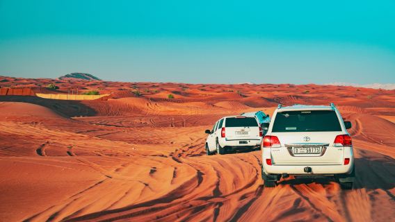 Excursion d'une journée dans le désert de Dubaï avec balade à dos de chameau, transfert, safari au coucher du soleil, dîner, spectacle et henné