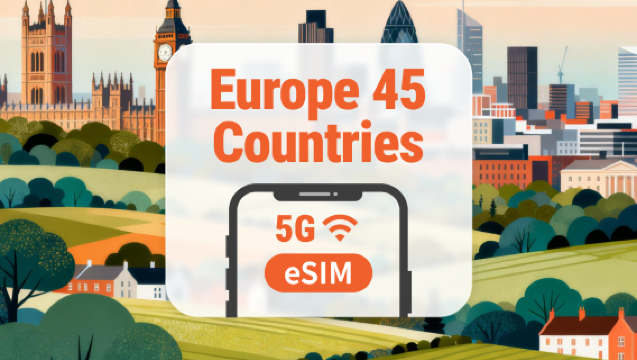 5G eSIM para 45 países de Europa | Datos ilimitados con llamadas y SMS | 15 / 30 Días | QR instantáneo