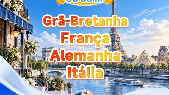 Reino Unido, França, Alemanha e Itália eSIM 5G | Múltiplas redes · Suporta All AI & TikTok | 500MB/dia - Total 50GB | 1-30 dias | Cobrança por 24 horas | QR code