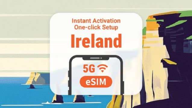 Irland 5G eSIM | 3-30 dages dataforbrug | Hurtig aktivering med ét klik | Ingen ventetid på forsendelse | QR-kode