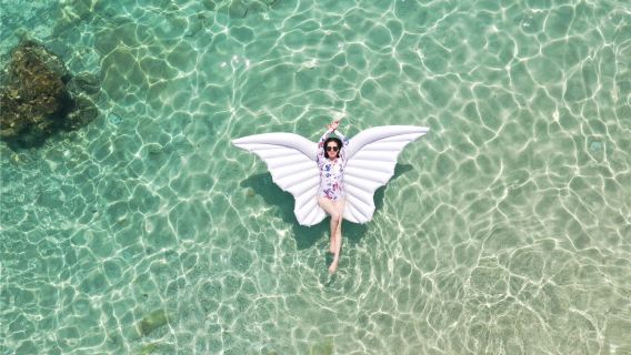 三亞百福灣體驗潛水水肺潛水/浮潛4-5小時【百福島登島浮潛不限時(玻璃船+天使之翼)】