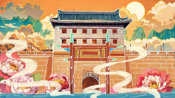 กำแพงเมือง + มัสยิดหัวเจียวเซี่ยง + ถนนฮุยมินจตุรัสซงกูโหลว + ลานหน้าเจดีย์ห่านป่าใหญ่เมืองต้างคืน