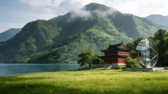Himmels- und Erdlandschaft Kunstpark Linie: Reisfeld-Zug trifft auf ländliche Idylle