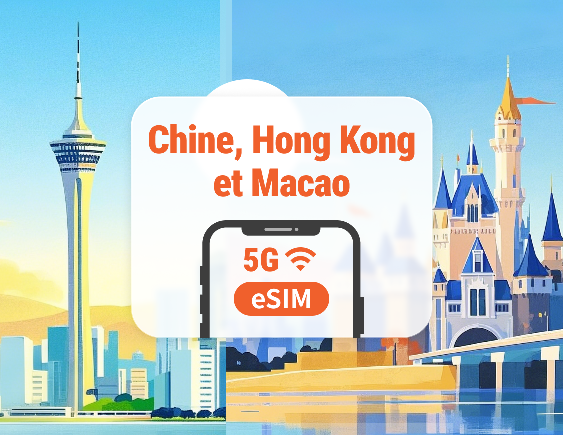 Chine continentale · Hong Kong · Macao 5G eSIM | Accès complet à l'IA et à TikTok | 1 à 30 jours / 365 jours | QR code instantané
