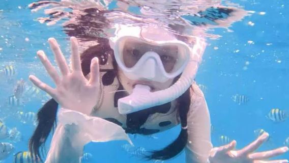 Snorkeling di kawasan terumbu karang Pulau Jiajing, motoski dan banana boat, papan dayung dengan rakaman udara, tikar ajaib, rakaman bawah air