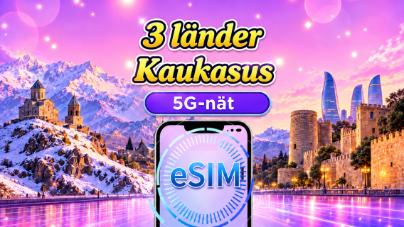 5G-eSIM för 3 länder i Kaukasus | Stöder Google Maps/TikTok/ChatGPT Dagspaket/datapaket | Debitering per kalenderdag | 1–30 dagar | QR-kod