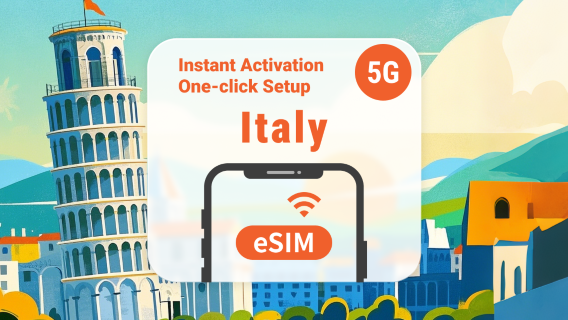 Italië 5G eSIM | Dubbele netwerkdekking | 1–30 dagen | Directe QR-code