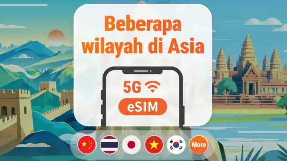 9 Destinasi Asia 5G eSIM | Jepang, Thailand, Vietnam, Indonesia, Korea & Lainnya | 1–30 Hari | Kode QR Instan