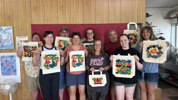 Workshop experience for Okinawan traditional craft Ryukyu bingata dyeing tapestry making at Jōkōgata dyeing studio