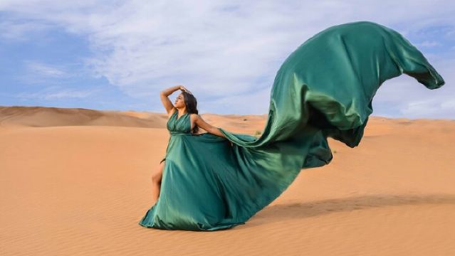 Pemotretan Gaun Terbang di Dubai dengan Transfer