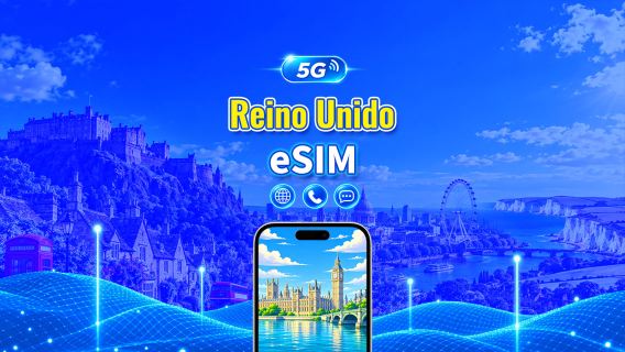 Reino Unido eSIM 5G | CTExcel (rede EE) | Pacote com chamadas incluídas | 7-30 dias | Cobrança por 24 horas | Código QR