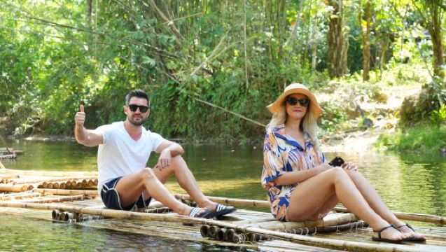 Phang Nga: Bamboo Rafting+Elephant+Zipline+Turtle+Temple & Option ATV, Rafting Pick up from Phuket