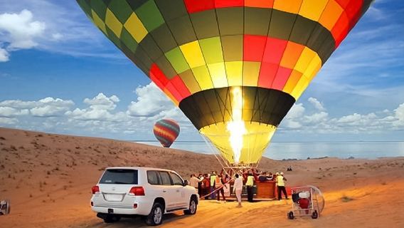 Dubai Hot Air Balloon with Sunrize Views of Desert +Breakfast+Falcon/Camel Ride/Dune Bashing Option