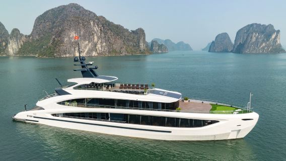 Excursión de un día en crucero 5 estrellas por la bahía de Halong y Lan Ha con kayak, piscina, fiesta y comida local