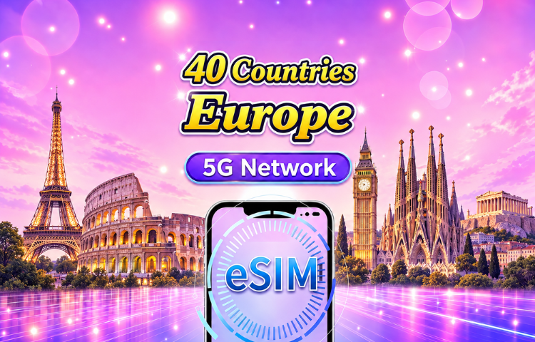 Europe (40 Countries) 5G eSIM | Supports Google Maps/TikTok/ChatGPT | Daily / Total Data Plans | Natural Day Billing | 1–90 Days | QR Code