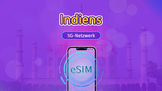 Indien | 5G/4G eSIM | Tagespass/Gesamtpaket | 24 Std. | 1–30 Tage | QR-Code