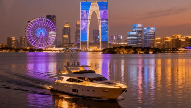 【蘇州遊艇租船包船】蘇州金雞湖45英尺豪華遊艇包船遊覽金雞湖水上風光 賞蘇州地標建築 支持日遊和夜遊金雞湖