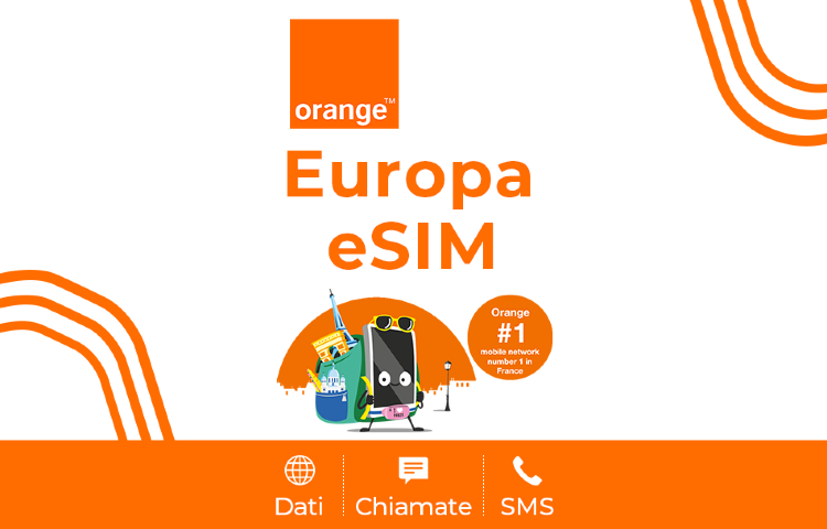 Europa Orange 4G eSIM | Chiamate + SMS | Numero di telefono francese | Fatturazione 24 ore su 24 | Codice QR