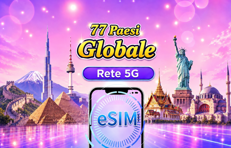 eSIM Globale (77 Paesi) 5G/4G | Supporta Google Maps/TikTok/ChatGPT | Piano Dati Totale | Fatturazione ogni 24 Ore | 1–30 Giorni | Codice QR