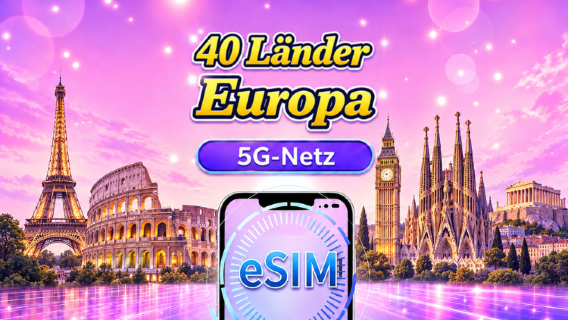 Europa (40 Länder) 5G eSIM | Unterstützt Google Maps/TikTok/ChatGPT | Tägliche / Gesamt-Datenpakete | Abrechnung nach Kalendertagen | 1–90 Tage | QR-Code