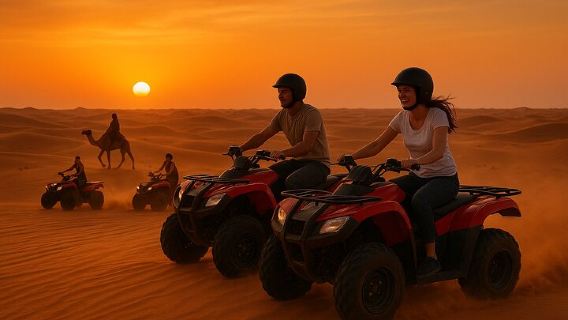 Safari al atardecer en el desierto: quad, paseo en camello, sandboard y cena barbacoa.
