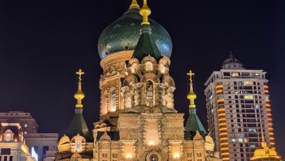 哈爾濱地標聖索菲亞大教堂+中央大街+防洪紀念塔+中華巴洛克風情