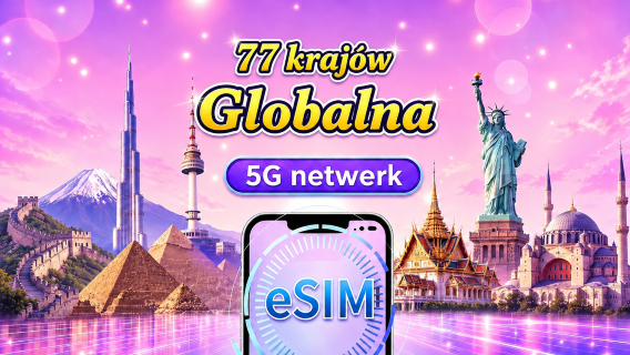 Globalna karta eSIM (77 krajów) 5G/4G | Obsługuje Google Maps/TikTok/ChatGPT | Pakiet danych o łącznej objętości | Rozliczenie co 24 godziny | 1–30 dni | Kod QR