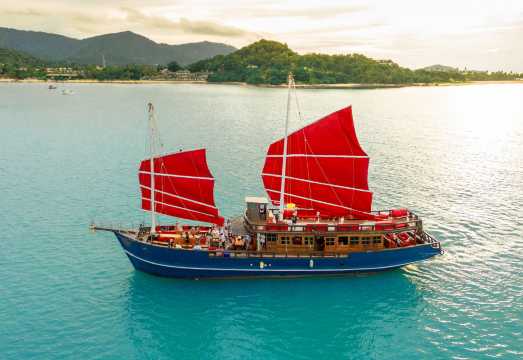 Sunset Romance on Red Baron Chinese Sailing Boat from Koh Samui