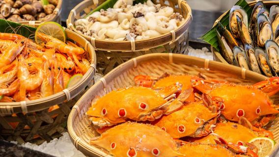 Baucar makan tengah hari bufet bar salad makanan laut hari bekerja Garden Kitchen Taipei Marriott Hotel